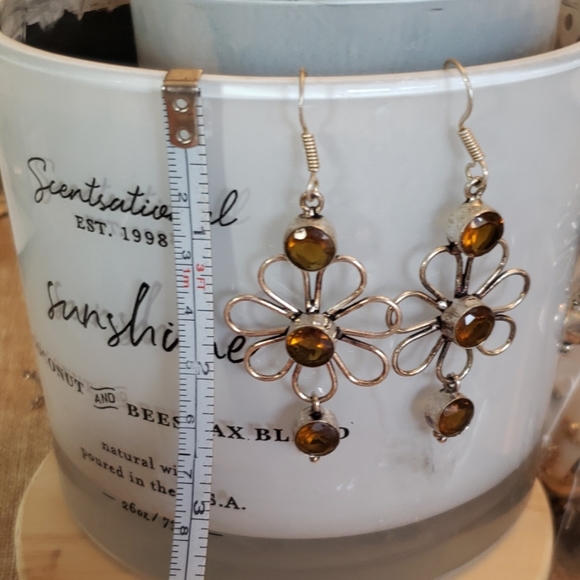 GENUINE smokey quartz flower earrings. .925 plate - Picture 2 of 2